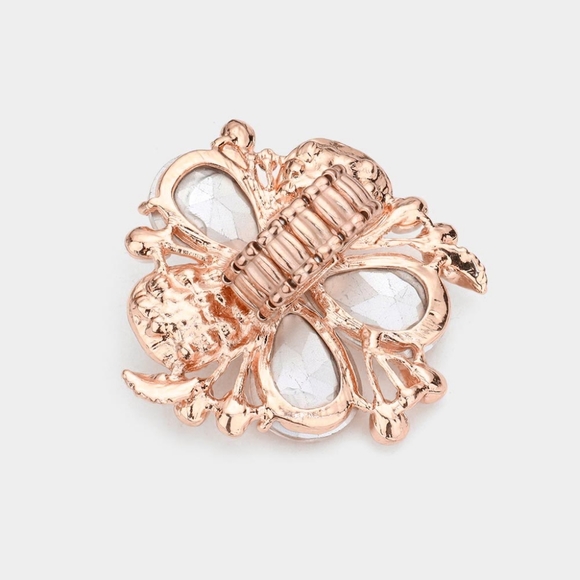 Pink Pearl Rhinestone Crystal Oversized Floral Ring Fashion Statement Jewelry - Picture 2 of 3